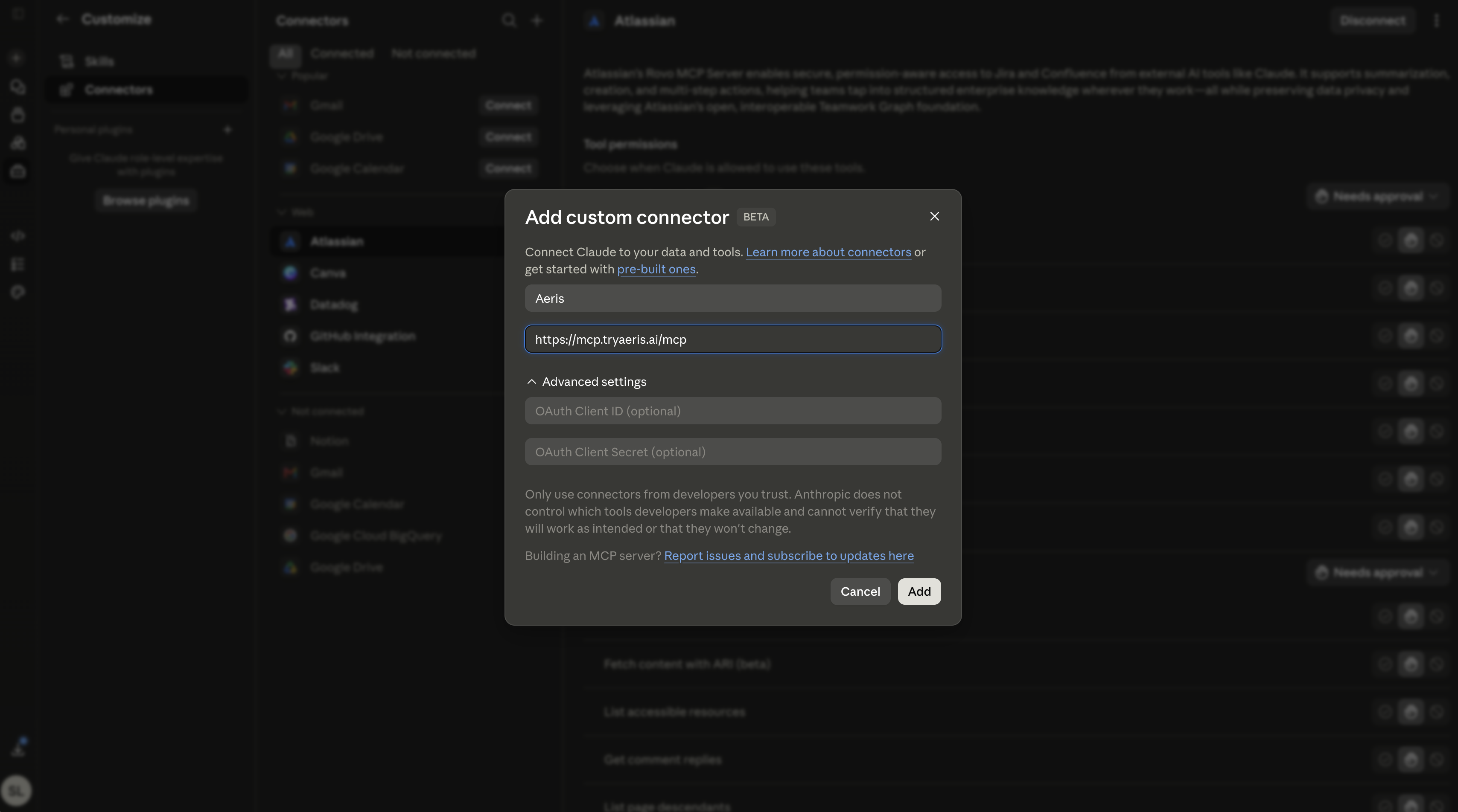 Add button highlighted at the bottom of the modal